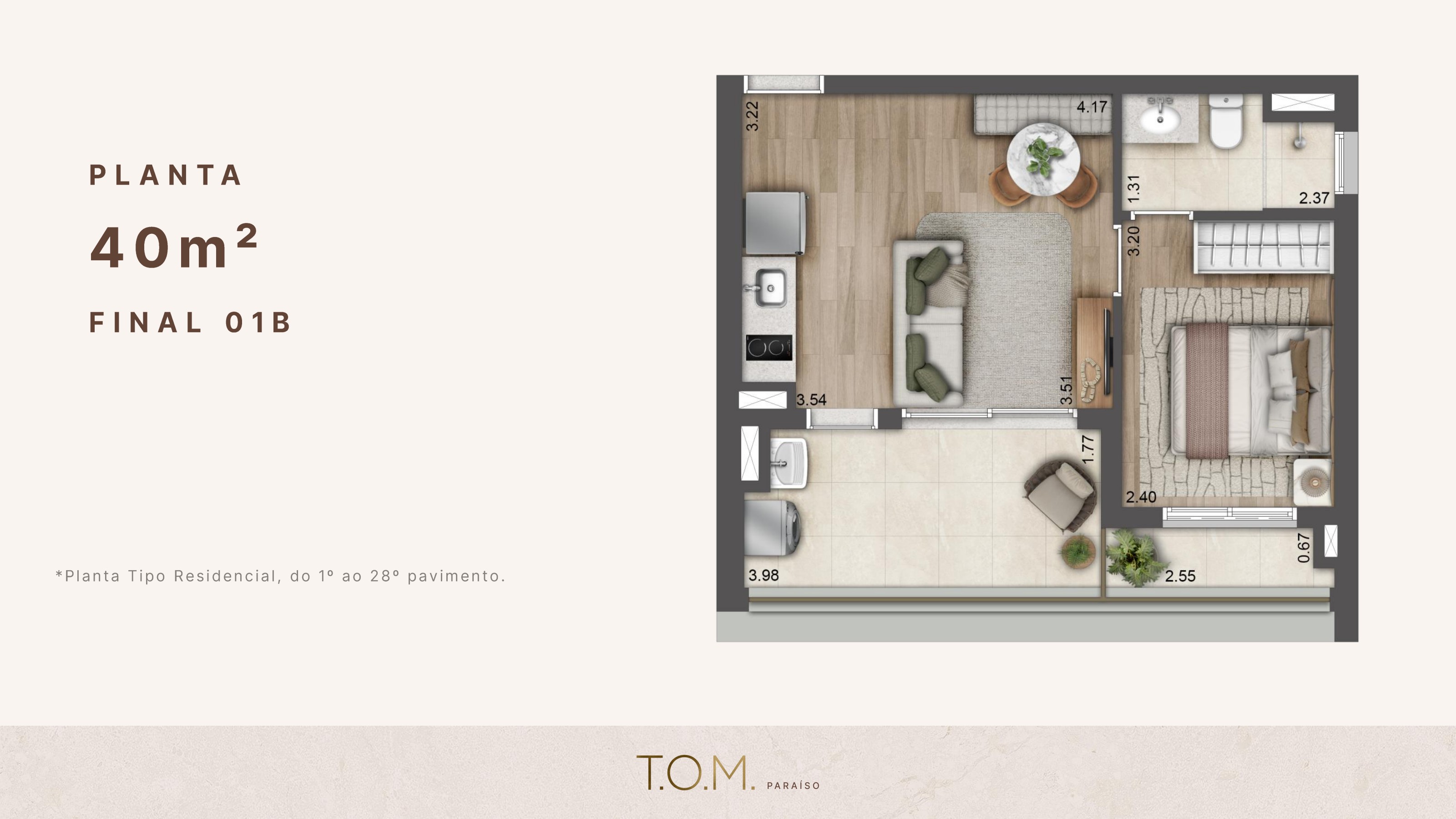 Planta 40 m² — T.O.M. Paraíso