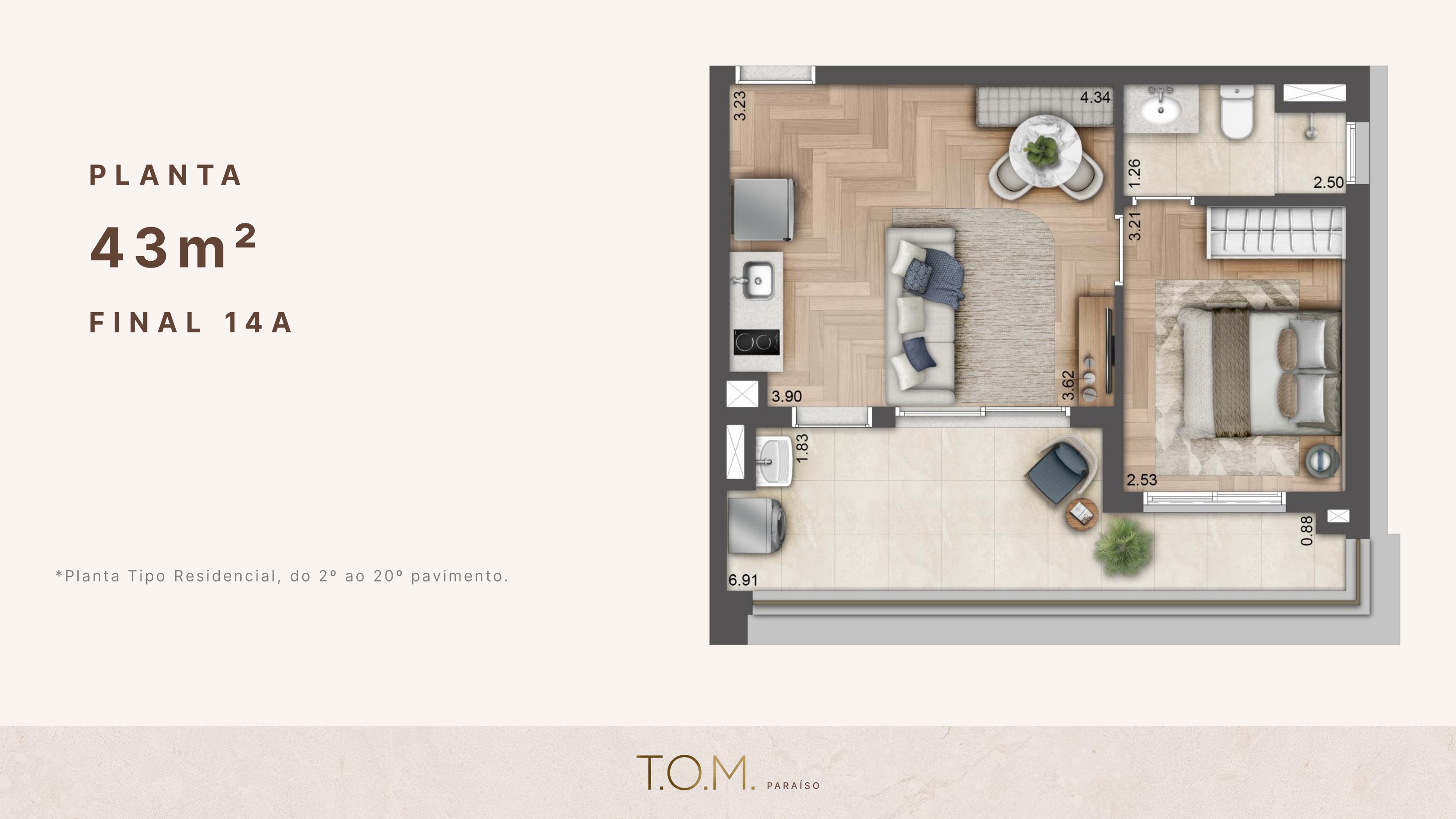 Planta 43 m² — T.O.M. Paraíso