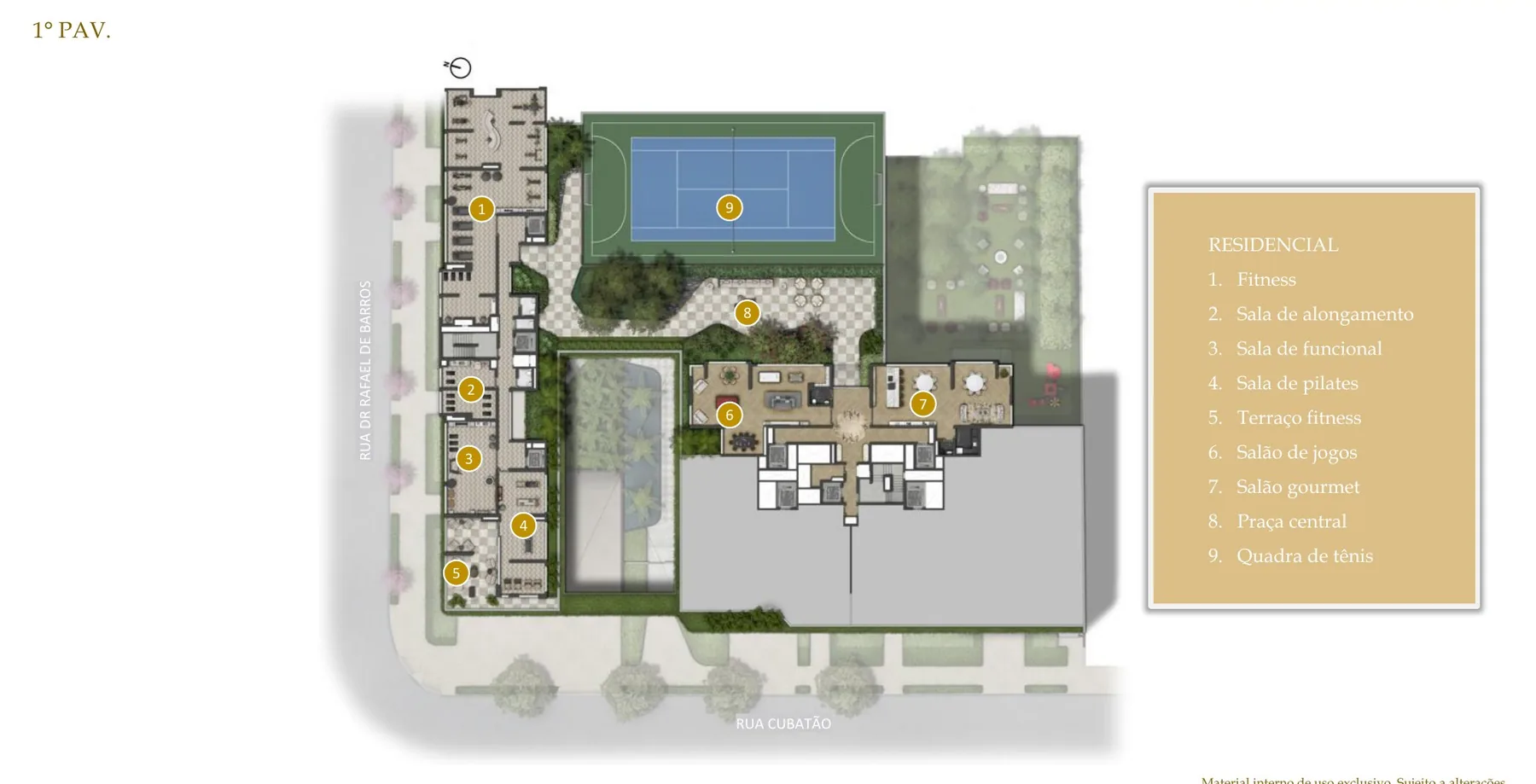Implantação do 1º pavimento do Le Six Residences