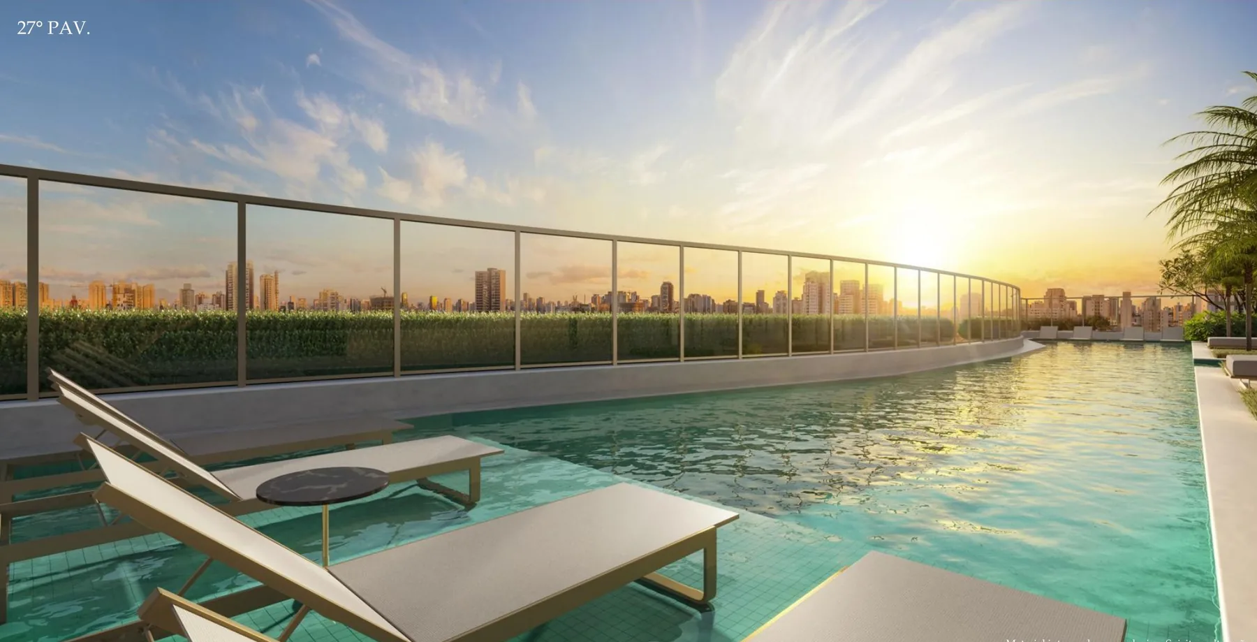 Piscina descoberta e deck do rooftop do Le Six Residences durante o dia