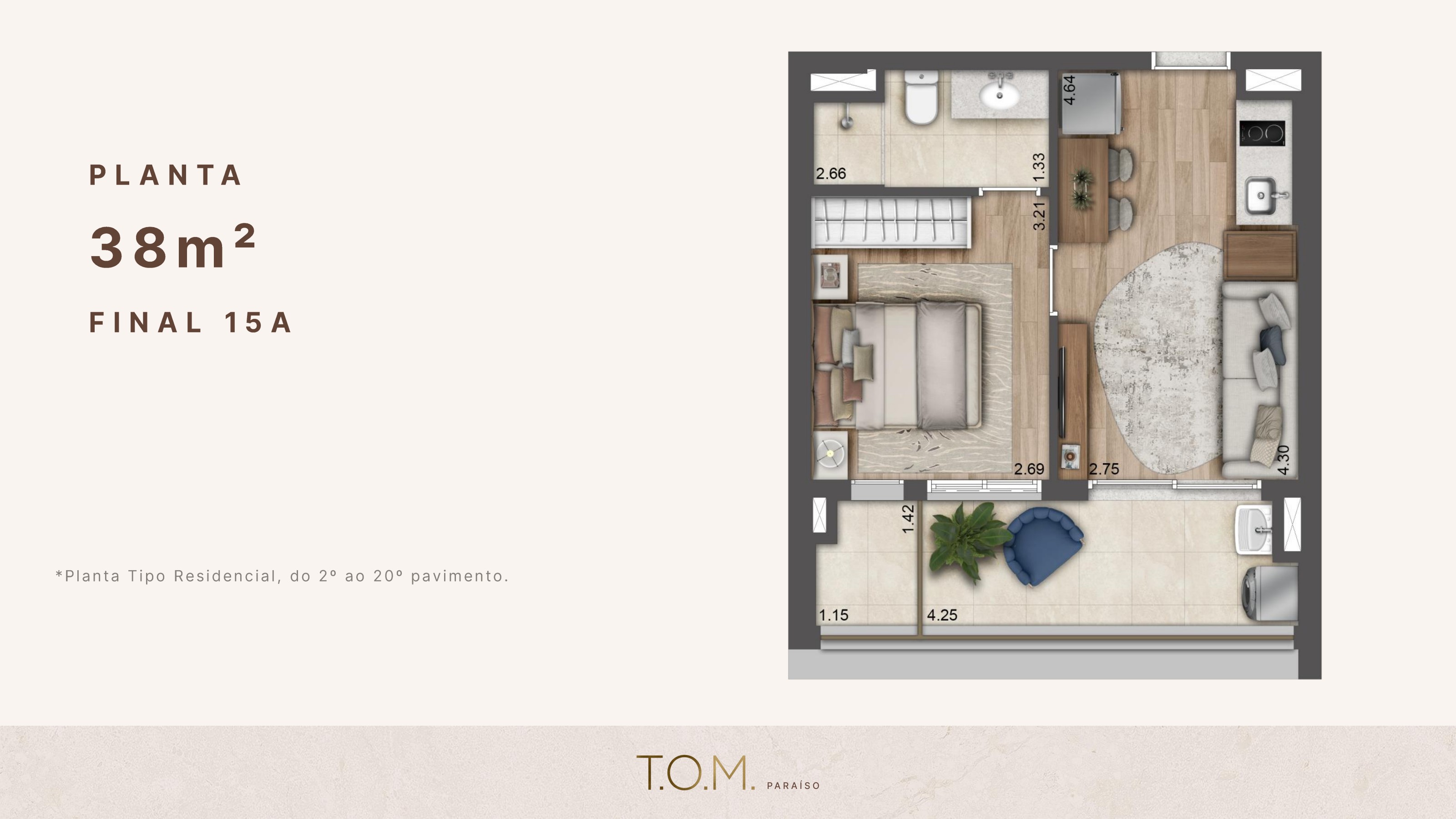 Planta 38 m² — T.O.M. Paraíso
