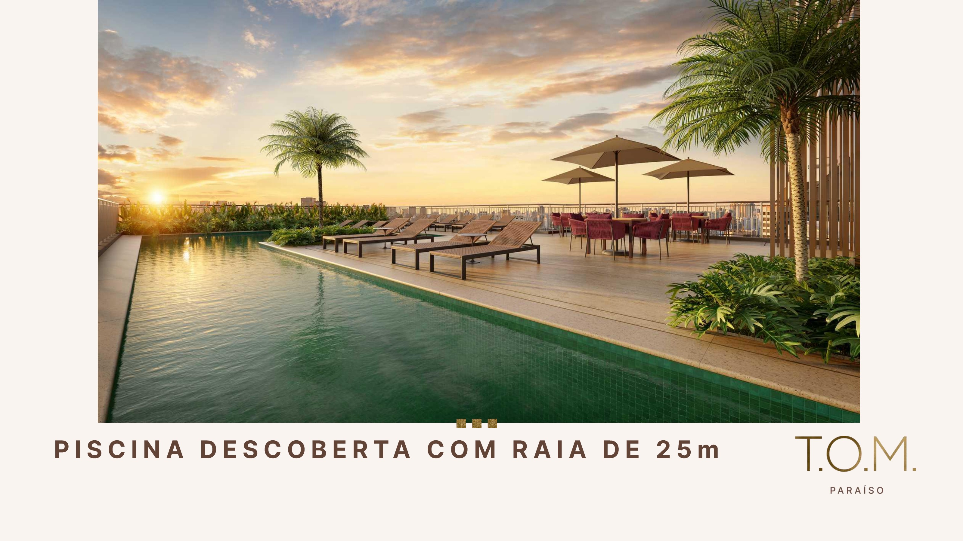 Perspectiva ilustrada da piscina descoberta com raia de 25 m — T.O.M. Paraíso