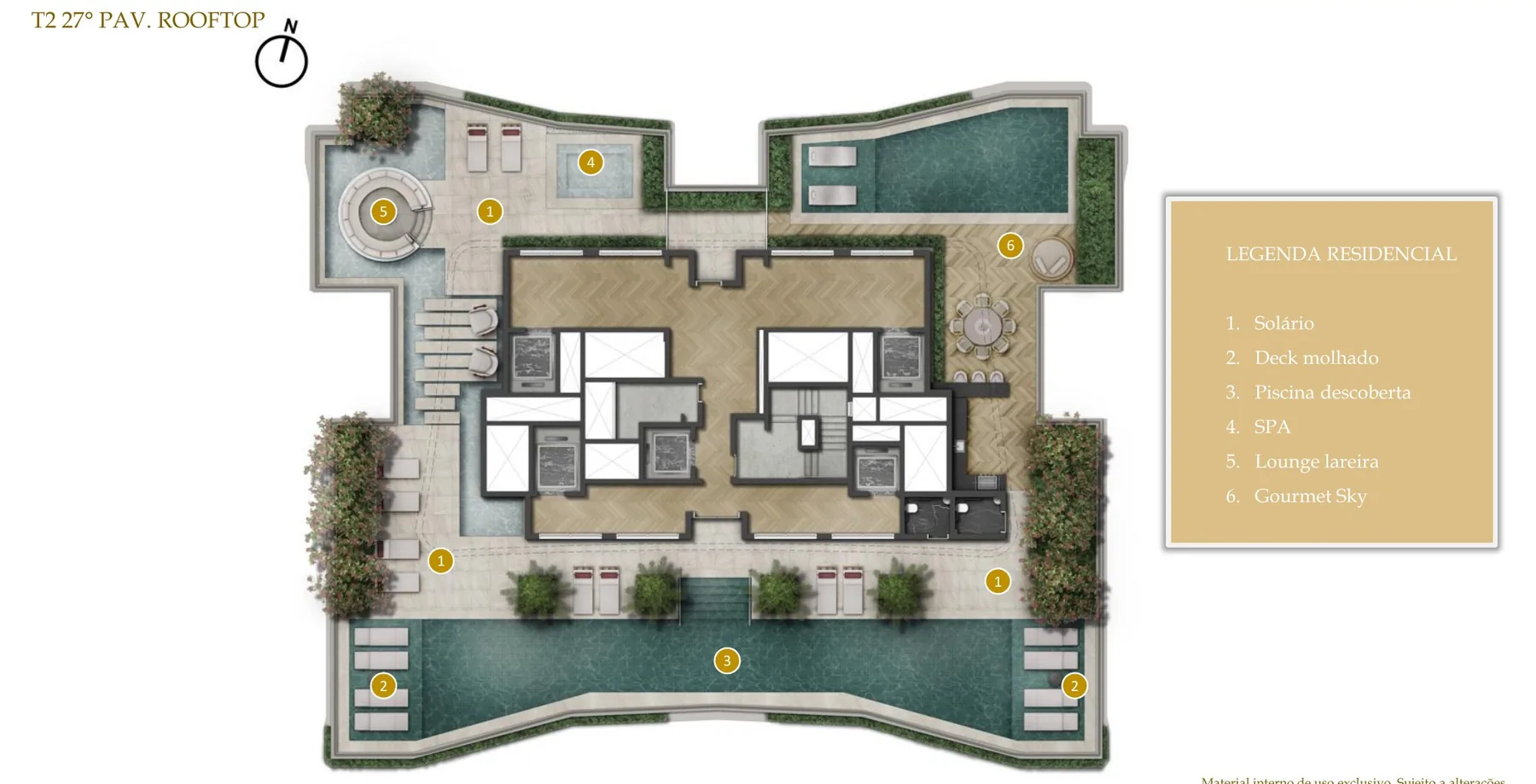 Implantação do rooftop do Le Six Residences, no 27º pavimento